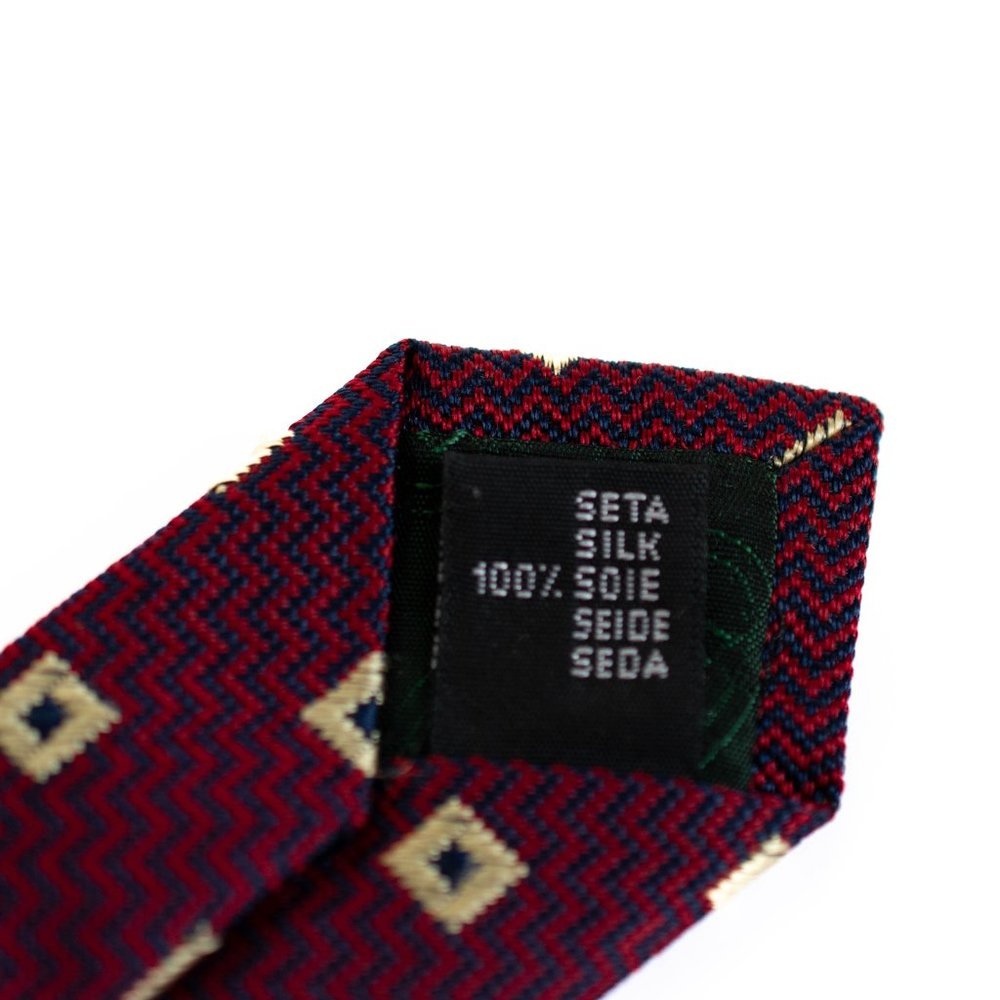 Valentini Roma Men's Designer Silk Necktie, Burgundy Red, Blue, Gold, Italy - Picture 5 of 6